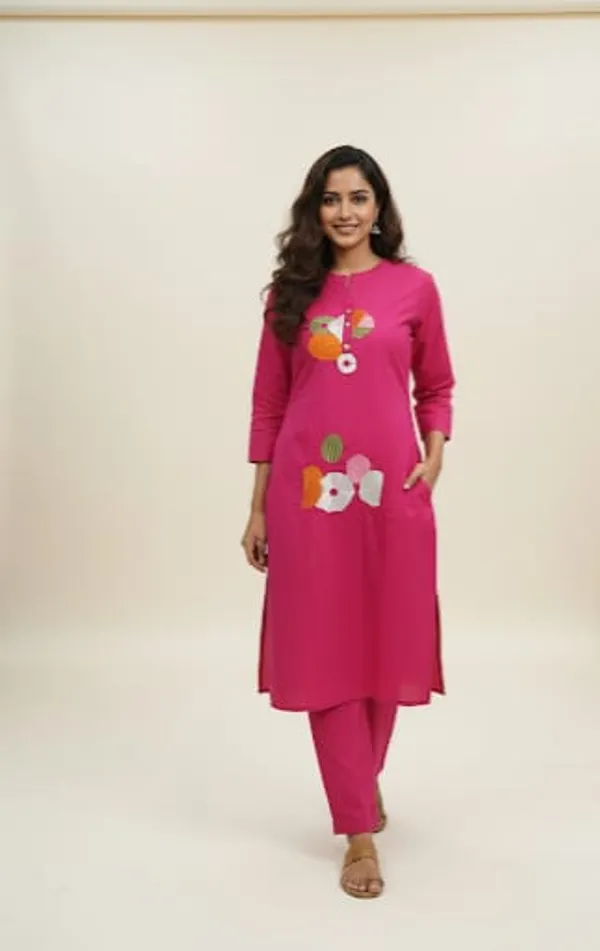 Fuchsia_Geometric_Embroidered_Kurta_Set_For_Women's