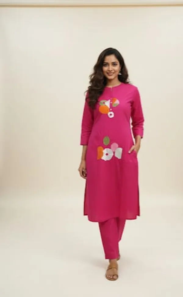 Fuchsia_Geometric_Embroidered_Kurta_Set_For_Women's