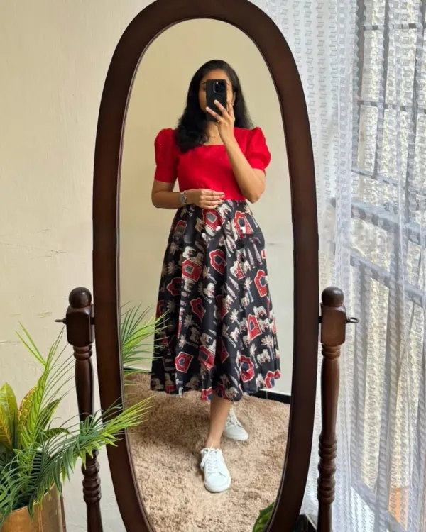 INDIGO_CHARM_RED_COTTON_MIDI_KURTI_SHIFLI_DETAILS_WESTERN_DRESS_FOR_WOMEN'S