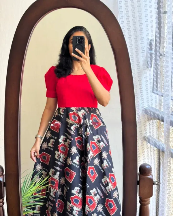 INDIGO_CHARM_RED_COTTON_MIDI_KURTI_SHIFLI_DETAILS_WESTERN_DRESS_FOR_WOMEN'S