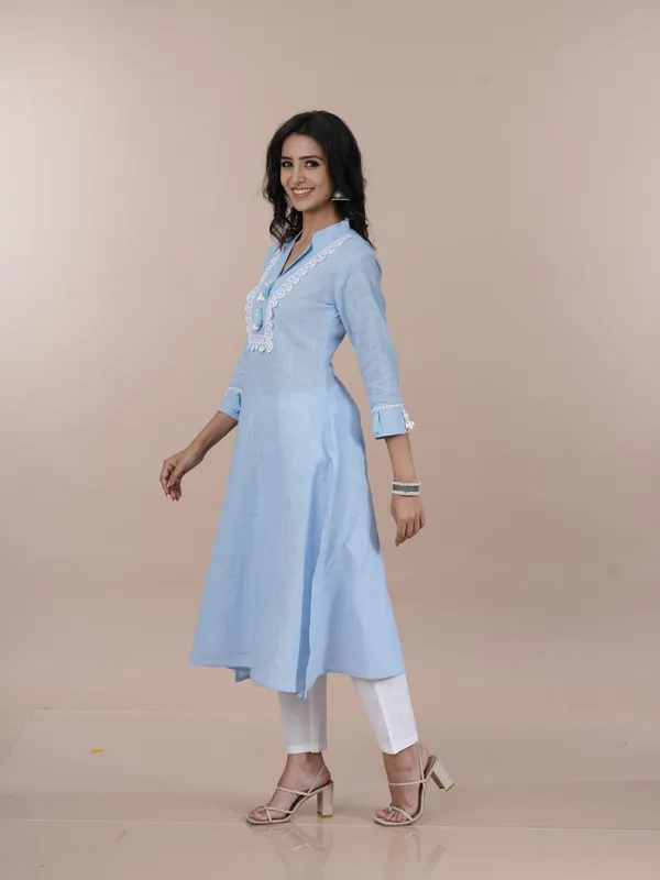 Lifestyle_Blue_Cotton_Mandarin_Collar_Lace_Up_Straight_Kurta_Pant_Set