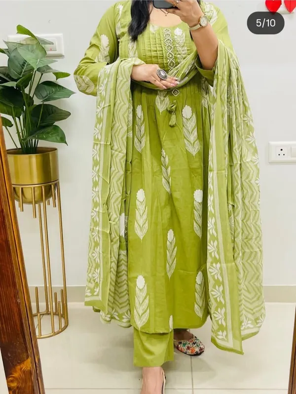 New_Anarkali_Kurta_Set_With_Cotton_Pant_&_Malmal_Dupatta_With_Tier_Pattern...