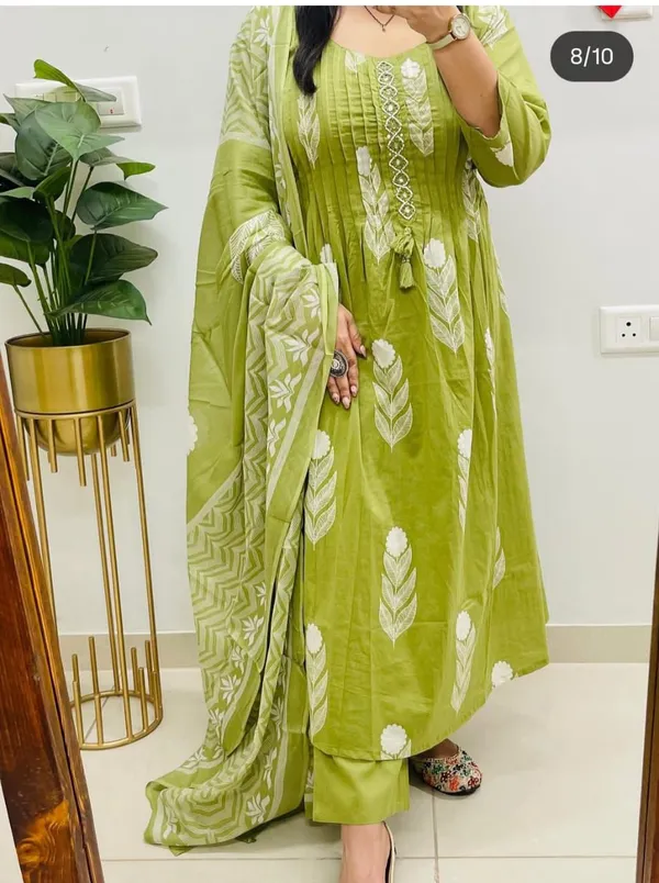 New_Anarkali_Kurta_Set_With_Cotton_Pant_&_Malmal_Dupatta_With_Tier_Pattern...