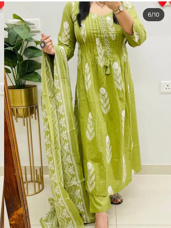 New_Anarkali_Kurta_Set_With_Cotton_Pant_&_Malmal_Dupatta_With_Tier_Pattern...