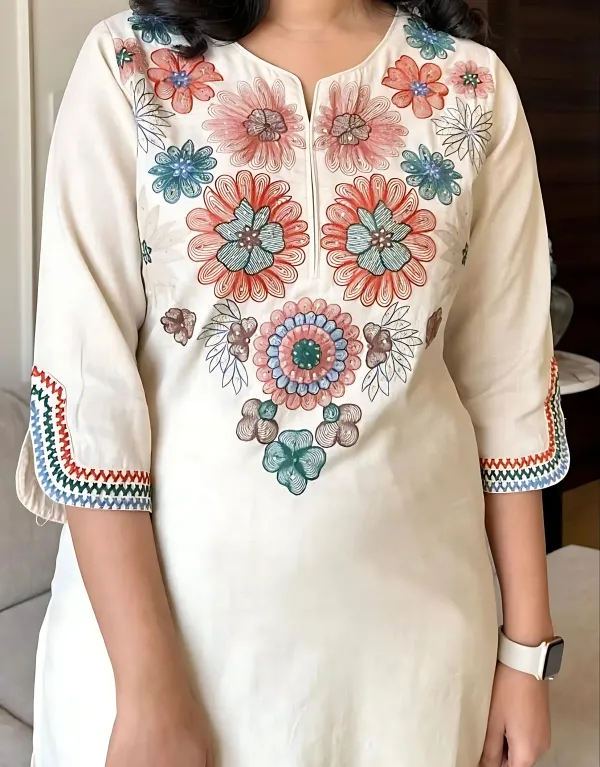Off_White_Pure_Cotton_Khadi_Minimalist_Formal_Kurta_Set_For_Women's_&_Girls