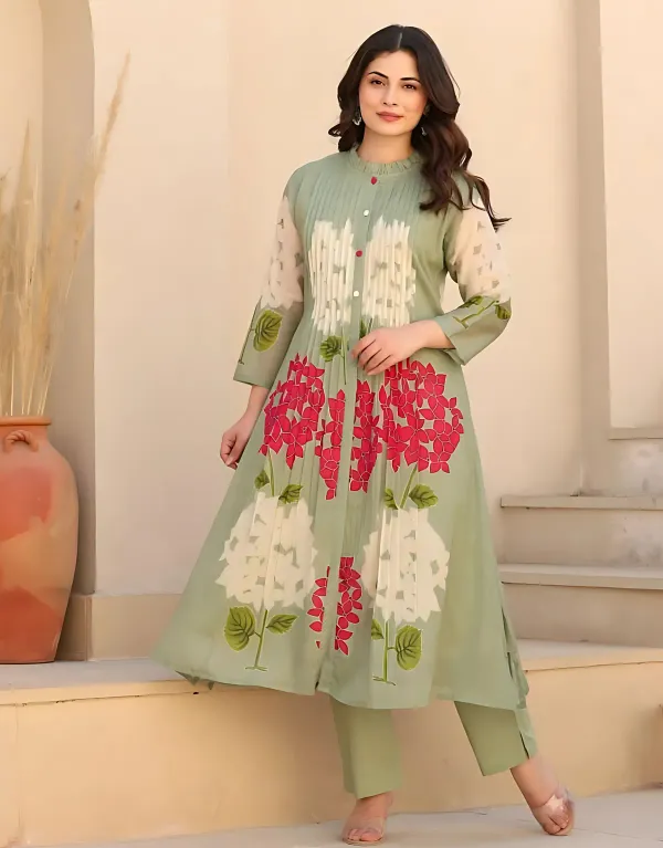 Pastel_Green_Floral_Printed_Cotton_Kurti_Set_For_Women's