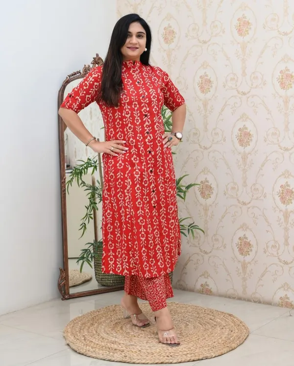Premium_Floral_Fine_cotton_Red_Kurta_Palazzo_Set_For_Women's_And_Girl's