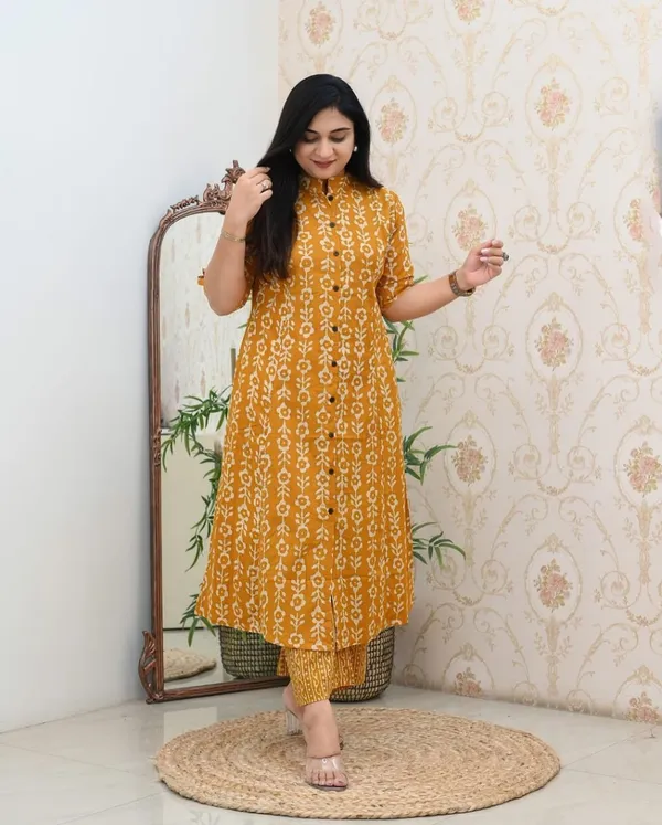 Premium_Floral_Fine_cotton_Yellow_kurta_Palazzo_Set_For_Women's_And_Girl's