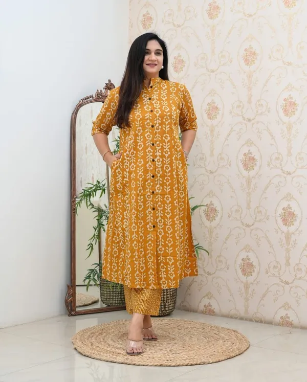 Premium_Floral_Fine_cotton_Yellow_kurta_Palazzo_Set_For_Women's_And_Girl's
