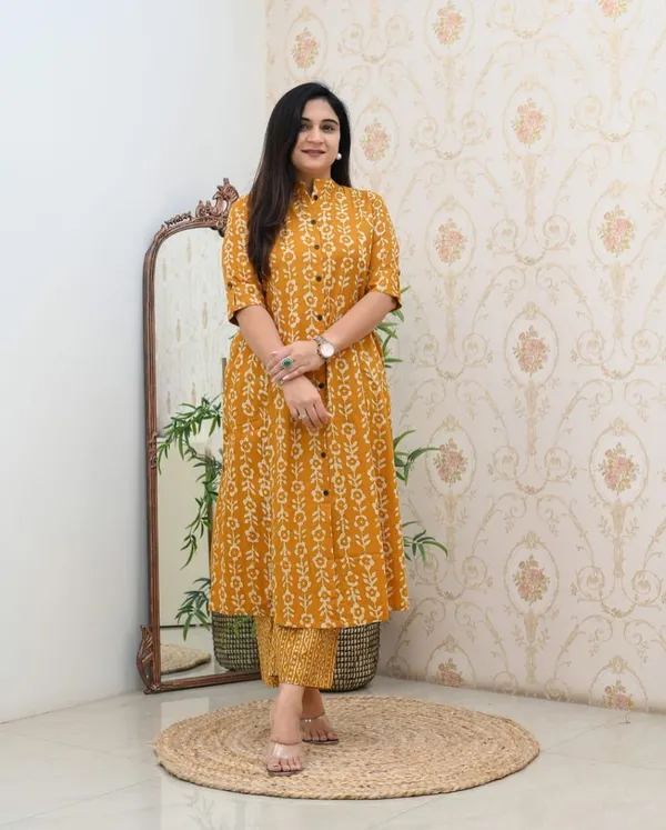 Premium_Floral_Fine_cotton_Yellow_kurta_Palazzo_Set_For_Women's_And_Girl's