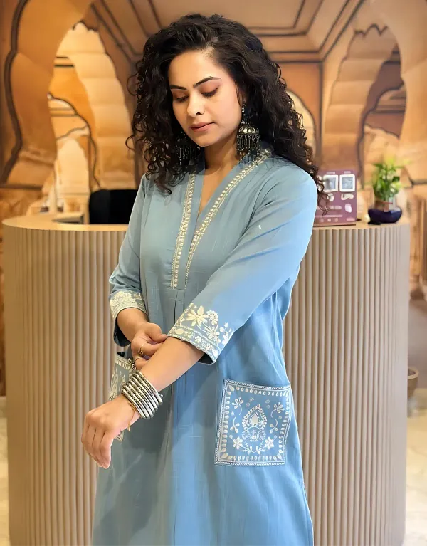 SkyBlue_Embroidered_Co-Ord_Set_For_Women's_&_Girls
