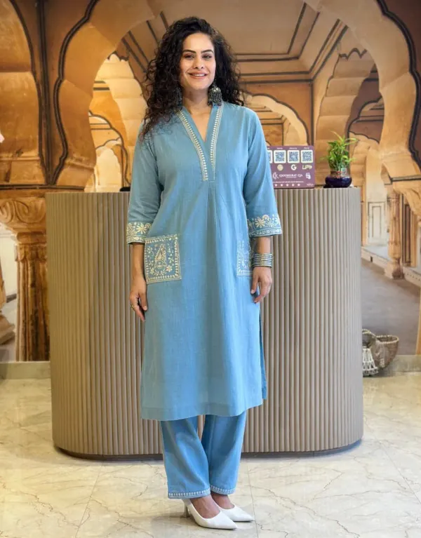 SkyBlue_Embroidered_Co-Ord_Set_For_Women's_&_Girls