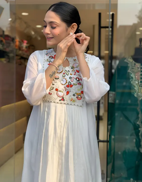 White_Pure_Cotton_Rose_Embroidered_Kurta_And_Pant_With_Dupatta_For_Women's_&_Girls