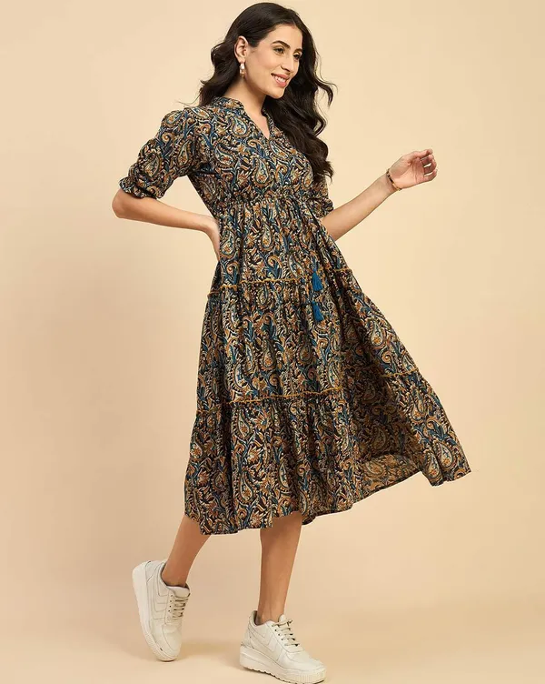 Women_Floral_Printed_Mandarin_Collar__&_Flare_Dress_for_Women