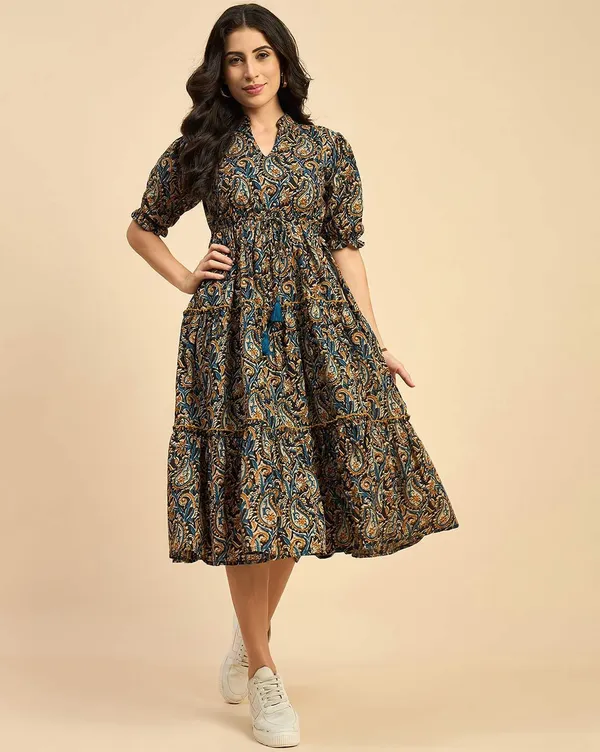 Women_Floral_Printed_Mandarin_Collar__&_Flare_Dress_for_Women