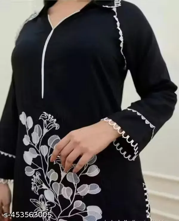 Women's__Embroidered_Black_Kurta_Pant_Set