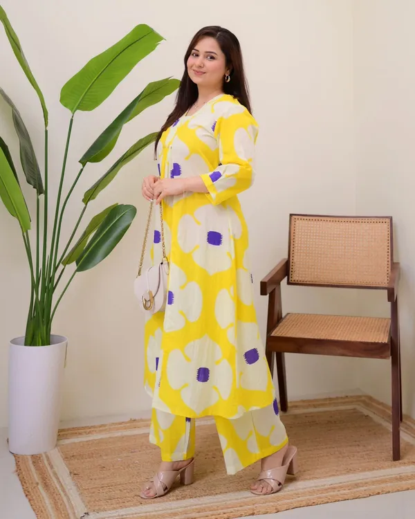 Yellow_Purple_Cotton_A_Line_Kurta_Palazzo_Set_For_Women's