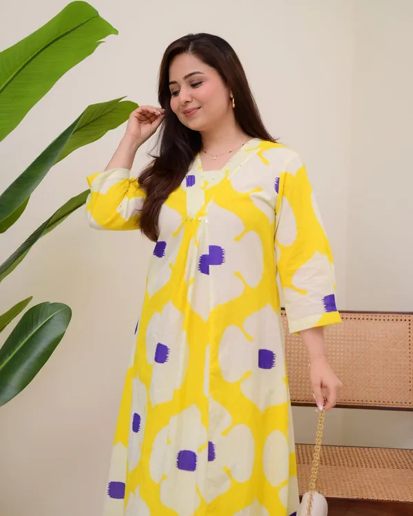 Yellow_Purple_Cotton_A_Line_Kurta_Palazzo_Set_For_Women's