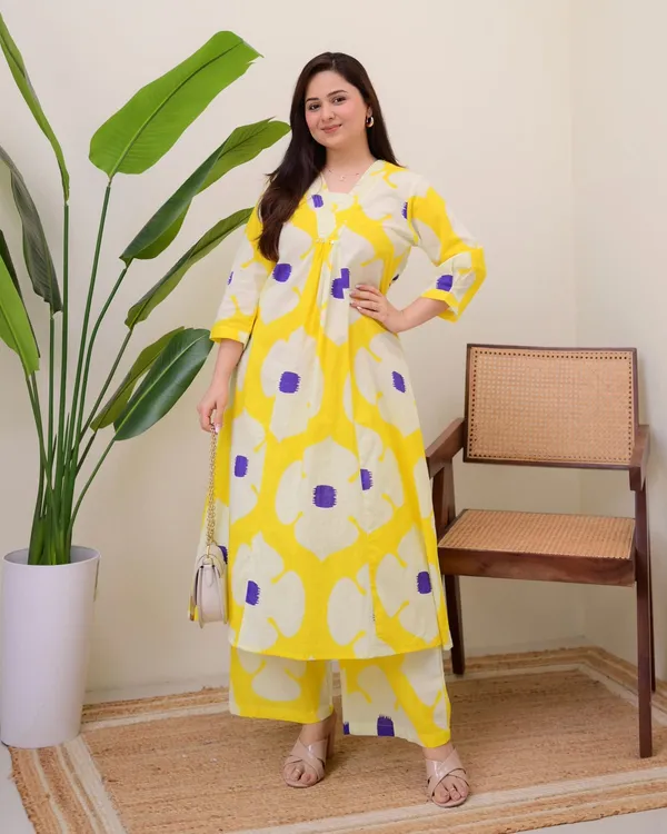 Yellow_Purple_Cotton_A_Line_Kurta_Palazzo_Set_For_Women's