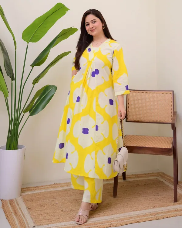 Yellow_Purple_Cotton_A_Line_Kurta_Palazzo_Set_For_Women's