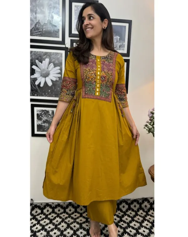Yellow_Floral_Embroidered_Round-Neck_Kurta_With_Trousers_And_Co-Ord_Set