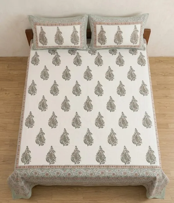Dusty_Rose_&_Sage_Buta_Hand_Block_Printed_Bedsheet
