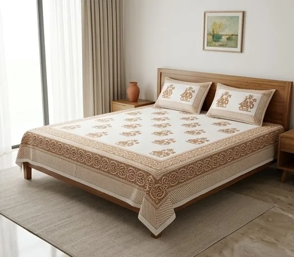 Brown_&_White_Cotton_Hand_Block_Printed_Flower_&_Leaves_Bedsheet_300TC_(_90_X_108_)_Inch_(Queen_Size))