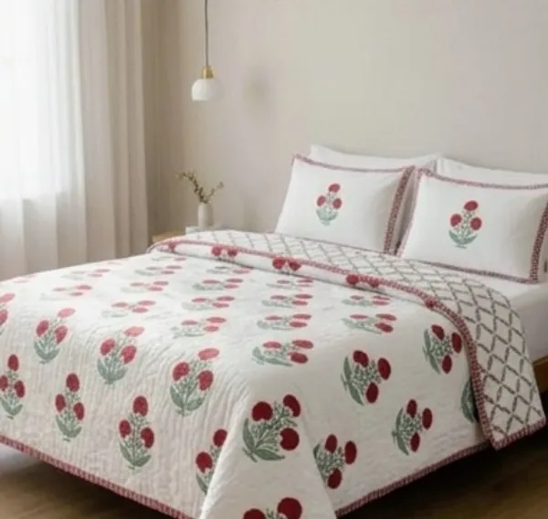 Red_Cotton_Hand_Block_Printed_Leaves_Comforter_(Queen_Size)