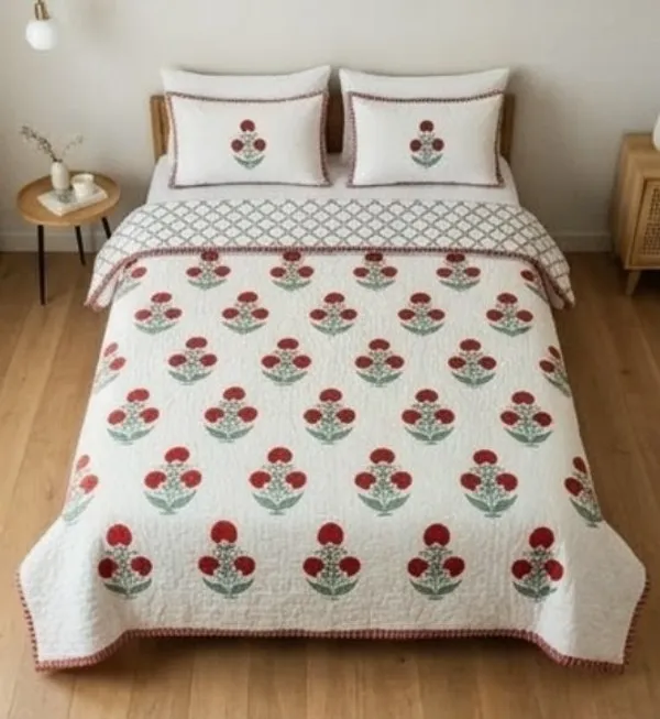 Red_Cotton_Hand_Block_Printed_Leaves_Comforter_(Queen_Size)