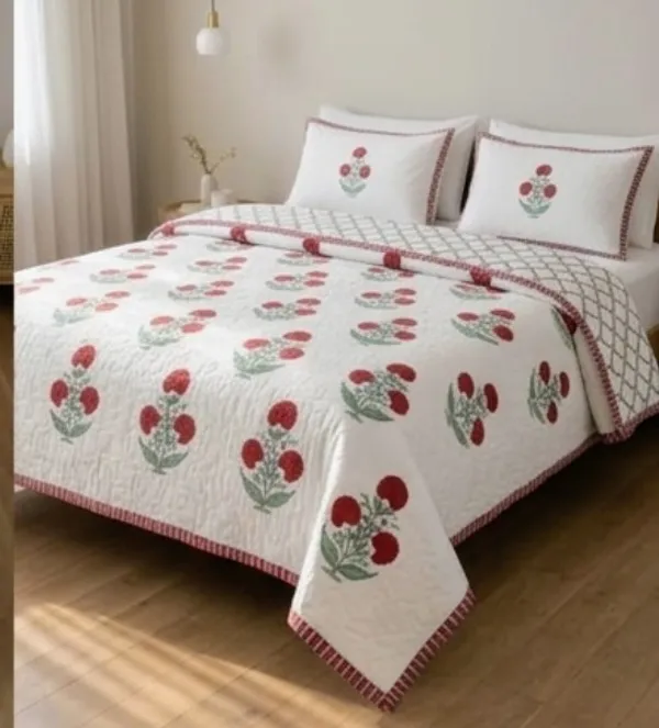Red_Cotton_Hand_Block_Printed_Leaves_Comforter_(Queen_Size)