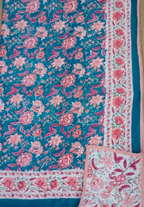 Blue_Cotton_Hand_Block_Printed_Leaves_Dohar_(Single_and_Double)