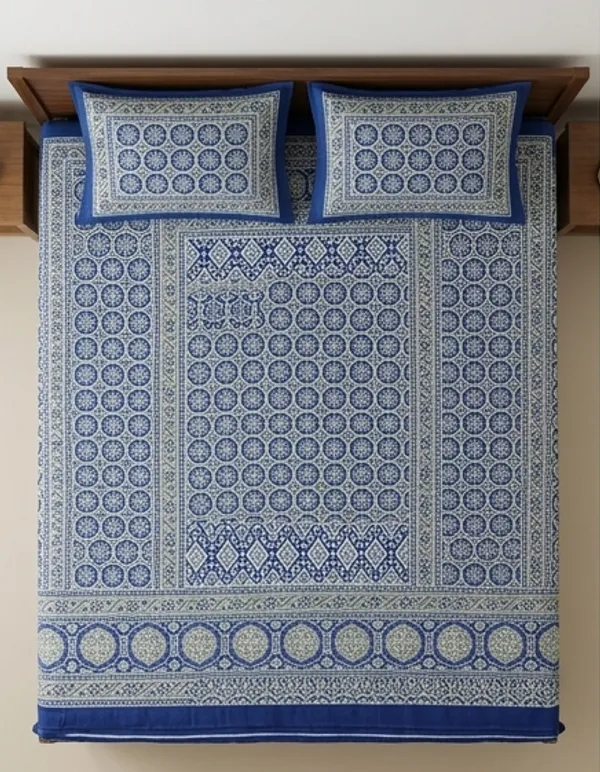Blue_Cotton_Hand_Block_Printed_Floral_Bedsheet_300TC_(100_by_108)