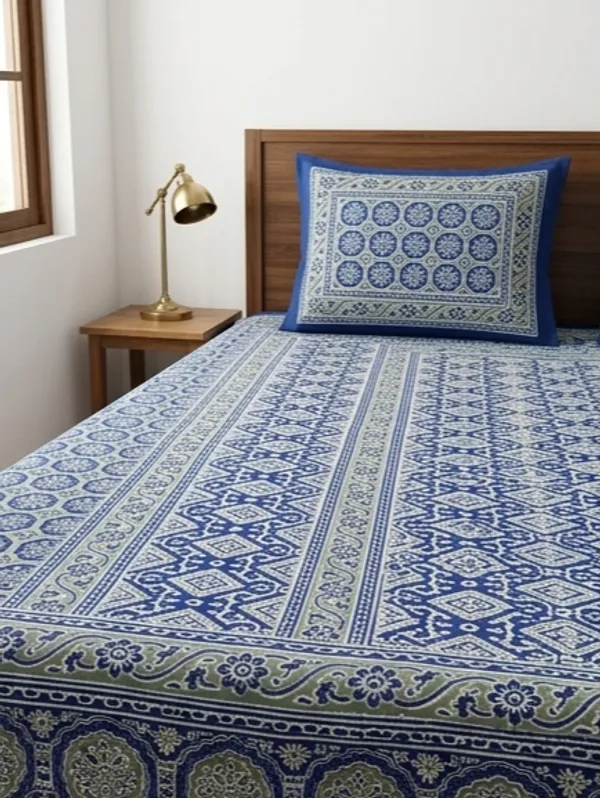 Blue_Cotton_Hand_Block_Printed_Floral_Bedsheet_300TC_(100_by_108)