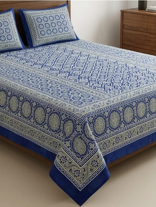Blue_Cotton_Hand_Block_Printed_Floral_Bedsheet_300TC_(100_by_108)