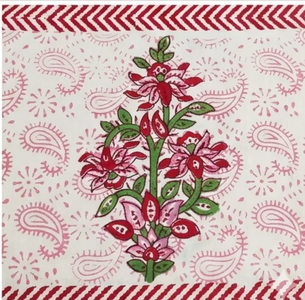 Red_Cotton_Hand_Block_Printed_Flower_&_Leaves_Bedsheet_300TC_(_90_X_108_)_Inch