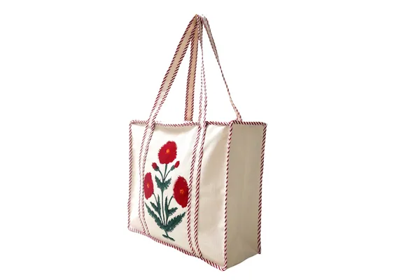 Maroon_Cotton_Hand_Block_Printed_Flowers_Tote_Bag