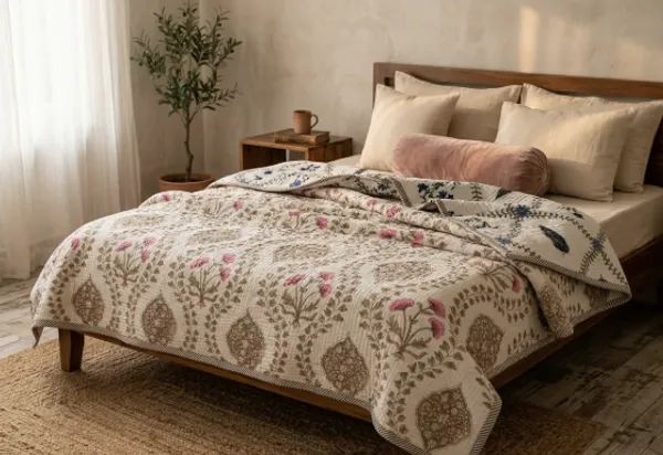 Hand_Block_Printed_Cotton_Comforter_|_Reversible_Dual_Print_Quilt_|_Soft_Lightweight_Bedding_for_All_Seasons_|_Blue_&_Red_Floral_Design_|_Handmade_Indian_Bedding