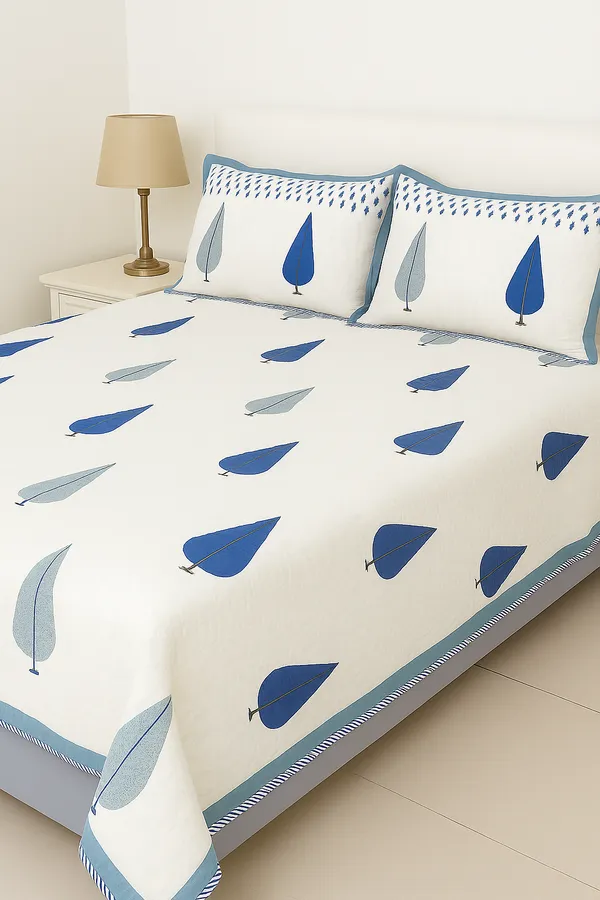 Blue_Cotton_Hand_Block_Printed_Leaves_Quilts_300TC_(Queen_Size)