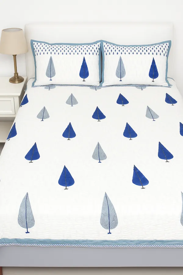 Blue_Cotton_Hand_Block_Printed_Leaves_Quilts_300TC_(Queen_Size)