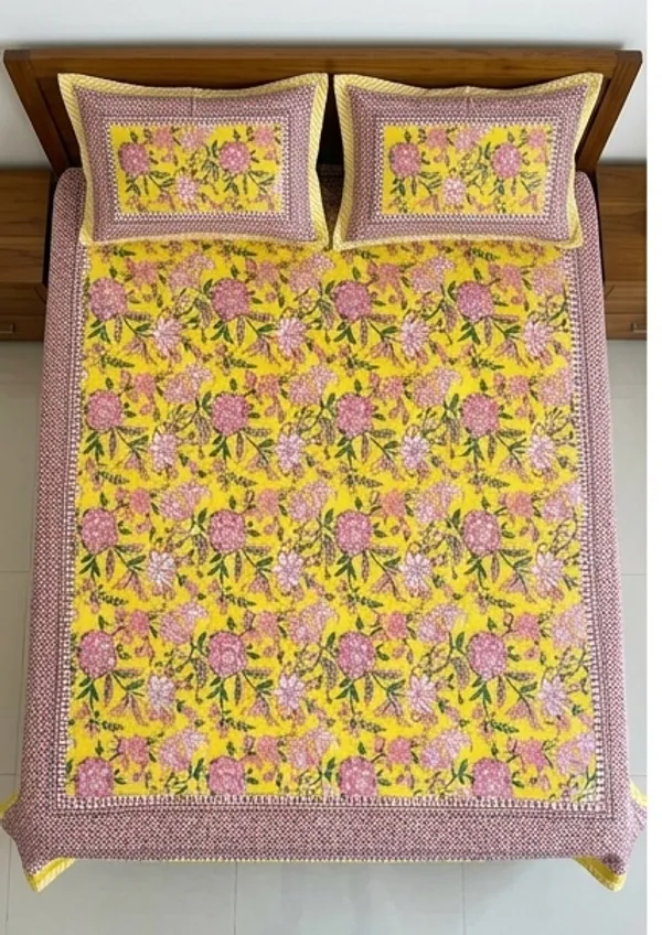 Yellow_Cotton_Hand_Block_Printed_Flower_Dohar_Quilts_300TC_(Queen_Size_and_Single)