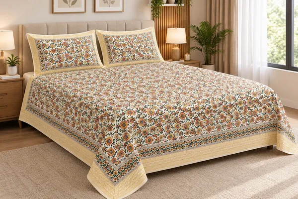 210_TC_Cotton_Hand_Block_Printed_Flowers_Bedsheet__(90_X_108_inch)_(Queen_Size)