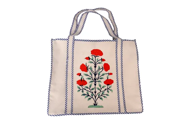 Orange_Cotton_Hand_Block_Printed_Flowers_Tote_Bag