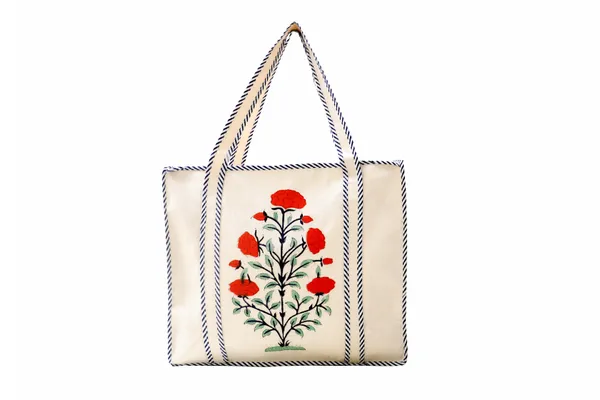 Orange_Cotton_Hand_Block_Printed_Flowers_Tote_Bag