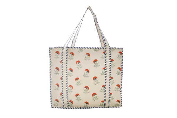 Orange_Cotton_Hand_Block_Printed_Flowers_Tote_Bag