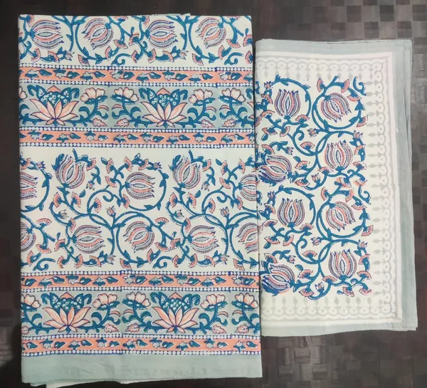 Hand_Block_Printed_Cotton_Double_Bedsheet_Floral_Design_with_Pillow_Covers_|_Jaipuri_Cotton_Bedspread