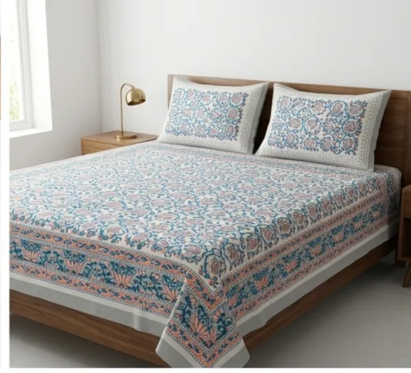 Hand_Block_Printed_Cotton_Double_Bedsheet_Floral_Design_with_Pillow_Covers_|_Jaipuri_Cotton_Bedspread