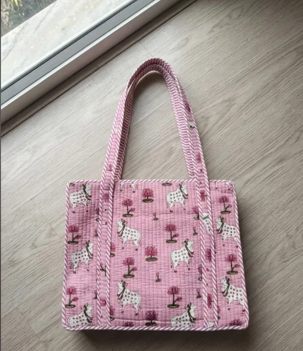 Pink_Cotton_Hand_Block_Printed_Floral_Tote_Bag