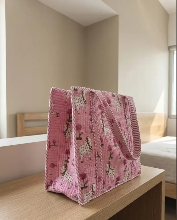 Pink_Cotton_Hand_Block_Printed_Floral_Tote_Bag