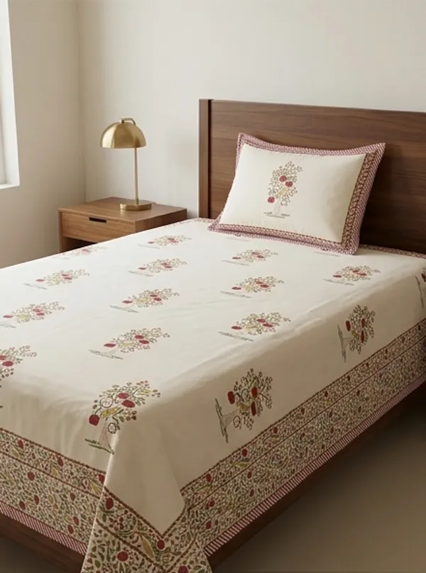White_Floral_Cotton_Hand_Block_Printed_Leaves_Dohar_(Queen_Size_and_Single)