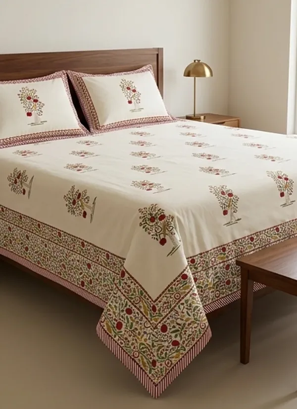 White_Floral_Cotton_Hand_Block_Printed_Leaves_Dohar_(Queen_Size_and_Single)
